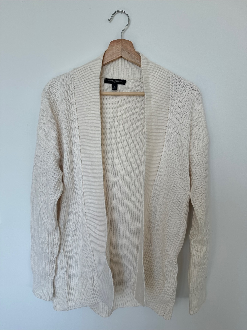 Banana Republic Ivory Open-Front Ribbed Cardigan
